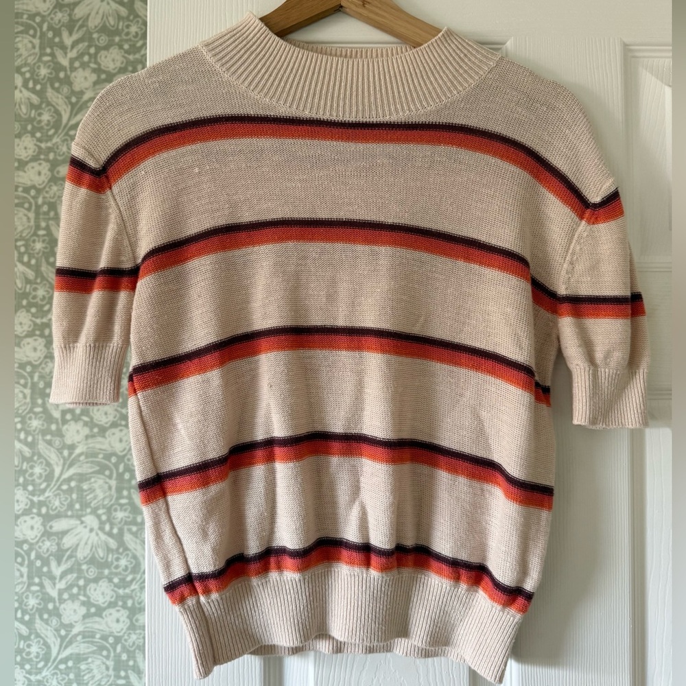 FP Movement by Free People Striped Crew Neck Sweater - Beige, Red, Black